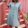 Women's Fashion Summer Spring Solid Color Print Short Sleeve V-Neck Loose Waistlinet Casual Dresses