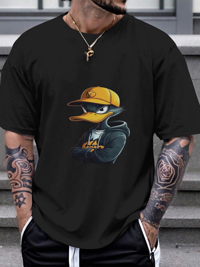 1pc Angry Daffy Duck Graphic T-shirt - 180g Cotton Crew Neck Short Sleeve Tee with LA Cap & Hoodie Design