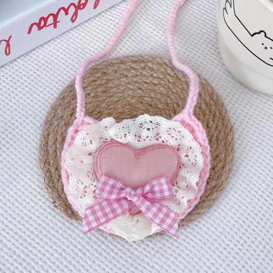 Cute Dog Lace Bandana Heart Design Puppy Cat Bib Scarf with Bow Knitted Saliva Towel for Small Medium Dogs Cats