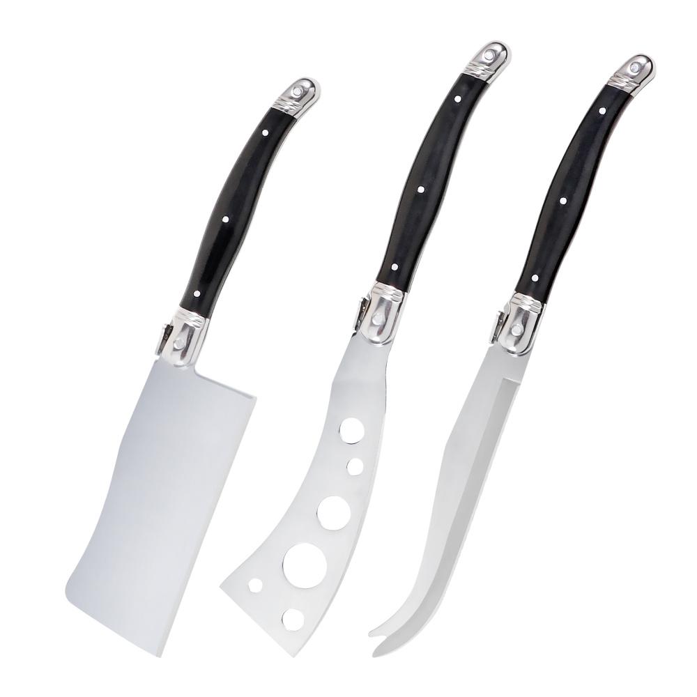 Jaswehome Laguiole Cheese Knives Set Butter Spreader Black ABS 2CR14SS Cutting Spear Pizza Pronged Cheese Clever Tools 1