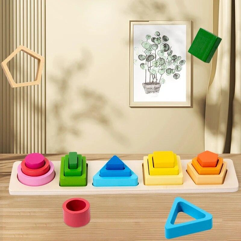 Montessori Wooden Sorting Stacking Toys for Toddlers Educational Shape Color Sorter Geometric Puzzle Kids Early Learning Gifts