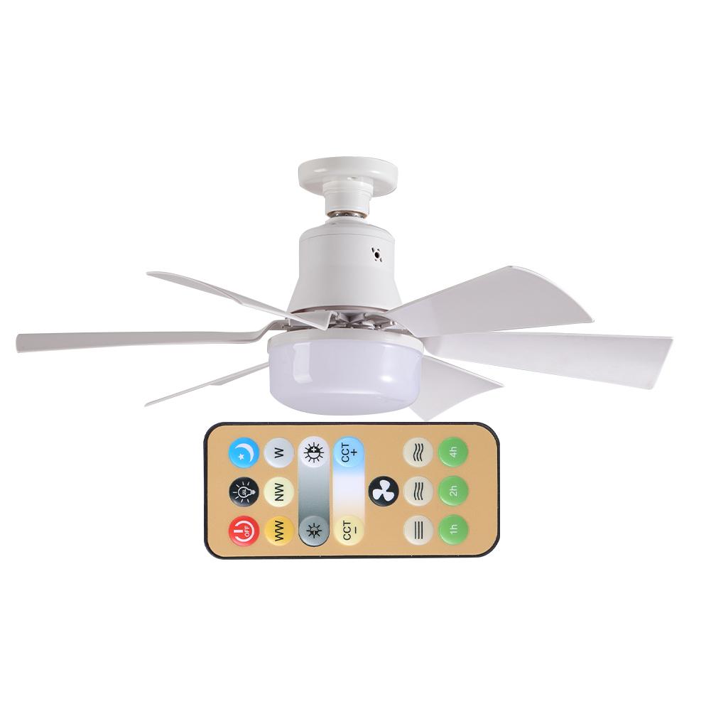Ceiling Fan Light with Remote Socket Ceiling Fan Timing Light Bulb Fan 3 Gear Wind Speed 6 Blades for Living Room Bedroom
