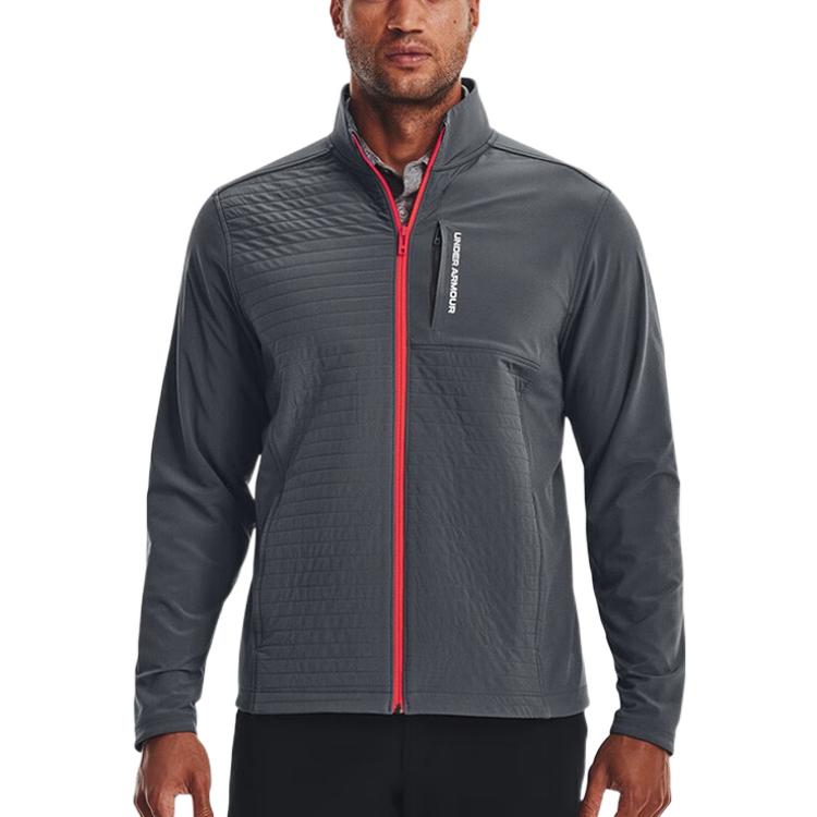 Under Armour Куртка Storm Revo однотонная с напечатанным логотипом и застежкой-молнией, воротником-стойкой, мужская куртка серого цвета 1373407-012