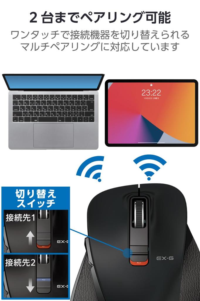 Беспроводная мышь ELECOM Bluetooth EX-G, Дизайн Ultimate Grip, Бесшумная работа, 5 кнопок, Большой размер, Черная M-XGL15BBSBK