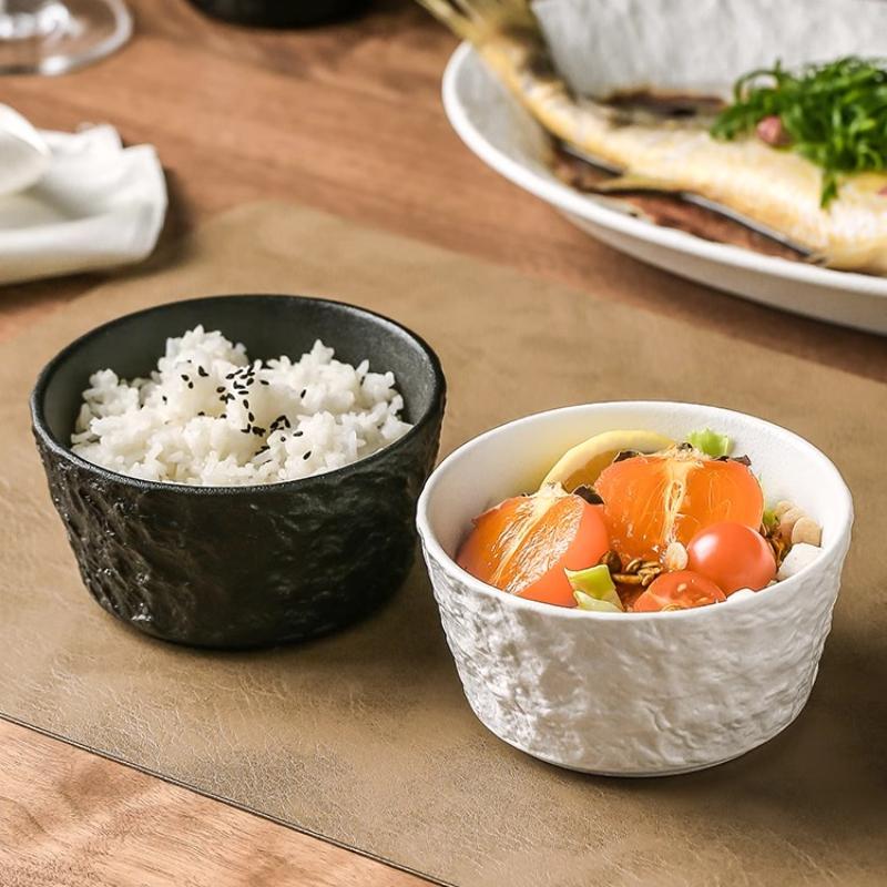 Бытовая керамическая пиала для риса с красивым узором водяной ряби, личная посуда, черно-белая большая пиала