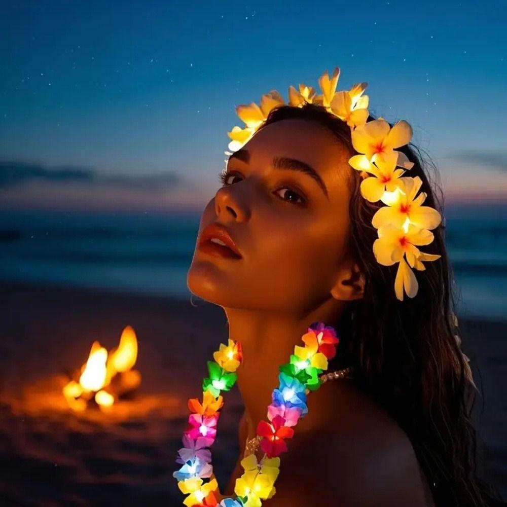 Silk Petal LED Hawaii Leis Beach Accessories Glow Necklace Light Up Lei Event Decoration