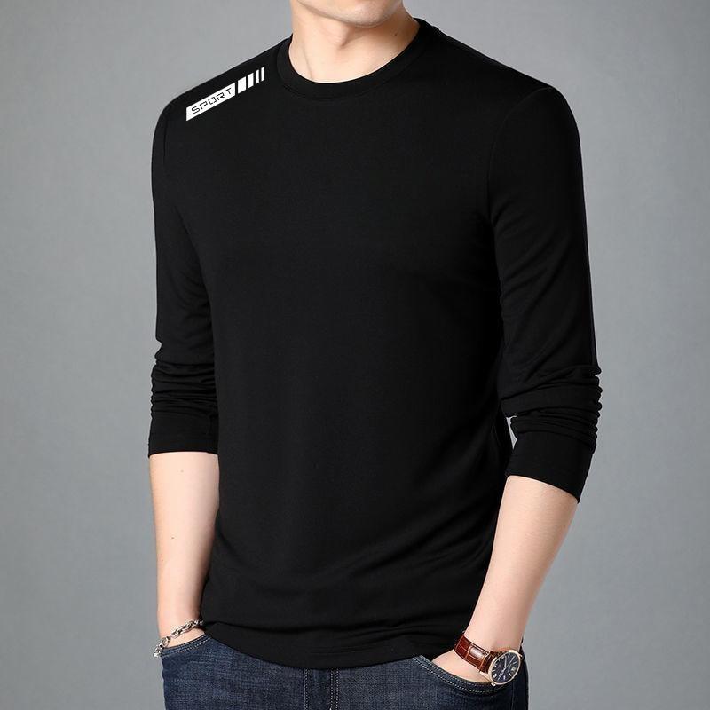 Мужской нижний топ, чистый цвет, эластичный пуловер с круглым вырезом и длинными рукавами, верхняя часть средней длины, повседневная мужская футболка