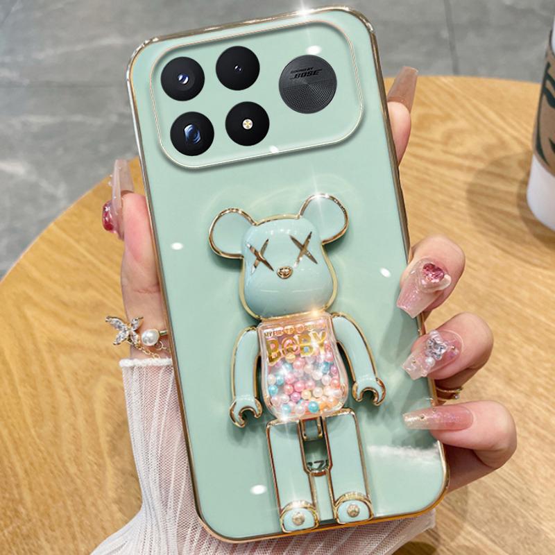 For Xiaomi Poco F9 Ultra / Poco F9 Pro Case Soft Electroplated Quicksand Hourglass Pellet KWAS Bear silicone shockproof Protector Smooth