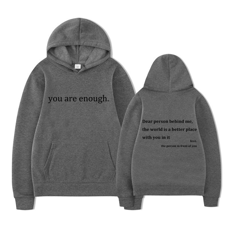 Новый принт YOU ARE ENOUGH Худи Осень Повседневный Мужской Худи Винтажный Унисекс Пуловер Графический Худи Топы Одежда Оверсайз