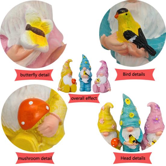 3 шт./набор Статуэтка садового гнома для улицы, сидящая, стоящая, бабочка, птица, гриб, безликий гном, полимерная фигурка, скульптура, украшение