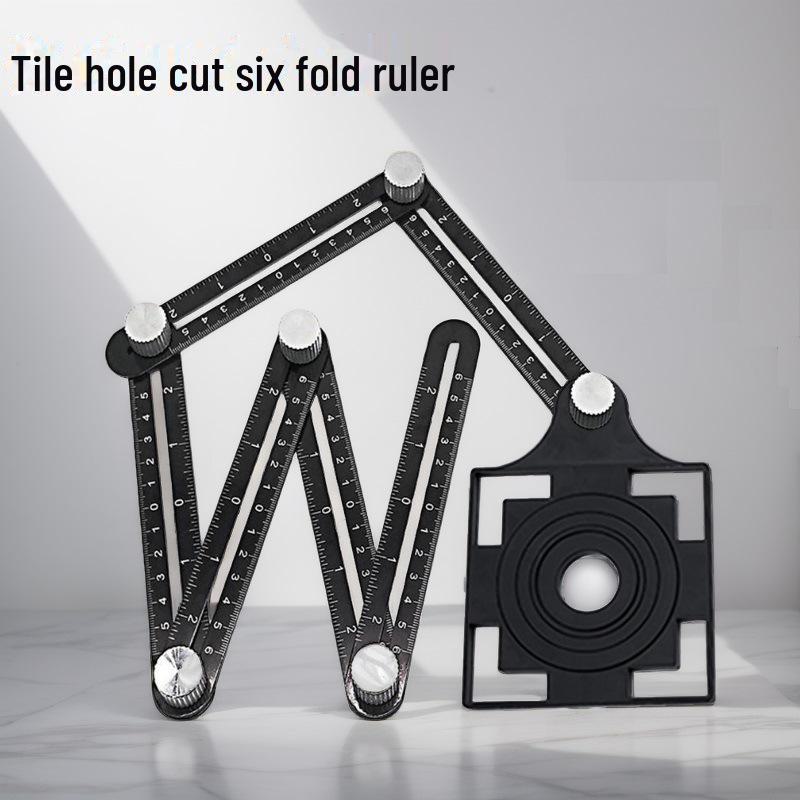 Universal 6-Fold Aluminum Alloy Ruler with Tile Hole Locator for Masonry, Tiling, Paving, Brick, Glass, and More.