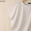 ZANZEA Women Casual Round Neck Summer Short Sleeve Blouse