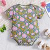 6-18Months Baby Girl Flower Full Print Onesie Short Sleeve Bodysuit