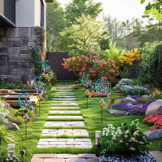 1/2 шт. Павлиньи солнечные уличные фонари Автоматическое включение/выключение Водонепроницаемые Легко установить Металлические садовые ветряные вертушки Многоцветная вращающаяся ветряная мельница