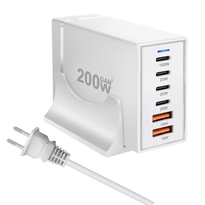 200W GaN Multi-Port PD Fast Charger with 2A4C Ports for Phones & Laptops