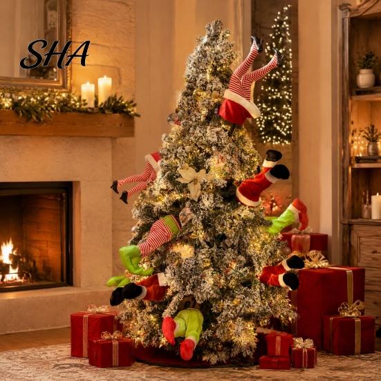 Christmas Tree Embellishments Elf Shaking Leg Decoration, Electric Santa Claus Party Props for Xmas Tree, cHalf Body Ormament Accessory