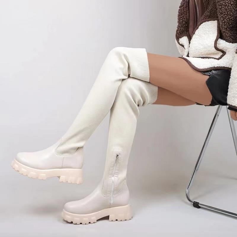 New Slim Stretch Lycra Knee High Boots Platform Winter Boots Women Long Boots Winter Shoes Women Sock Boots Over The Knee Boots