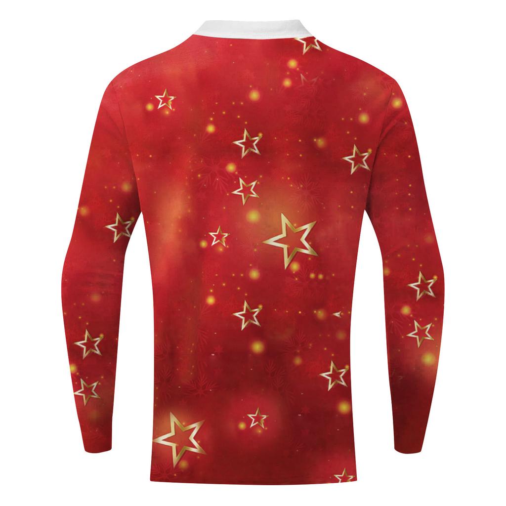 Christmas Men'S Lapel Long Sleeve Printed Casual Top Loose Sports Lapel Shirt