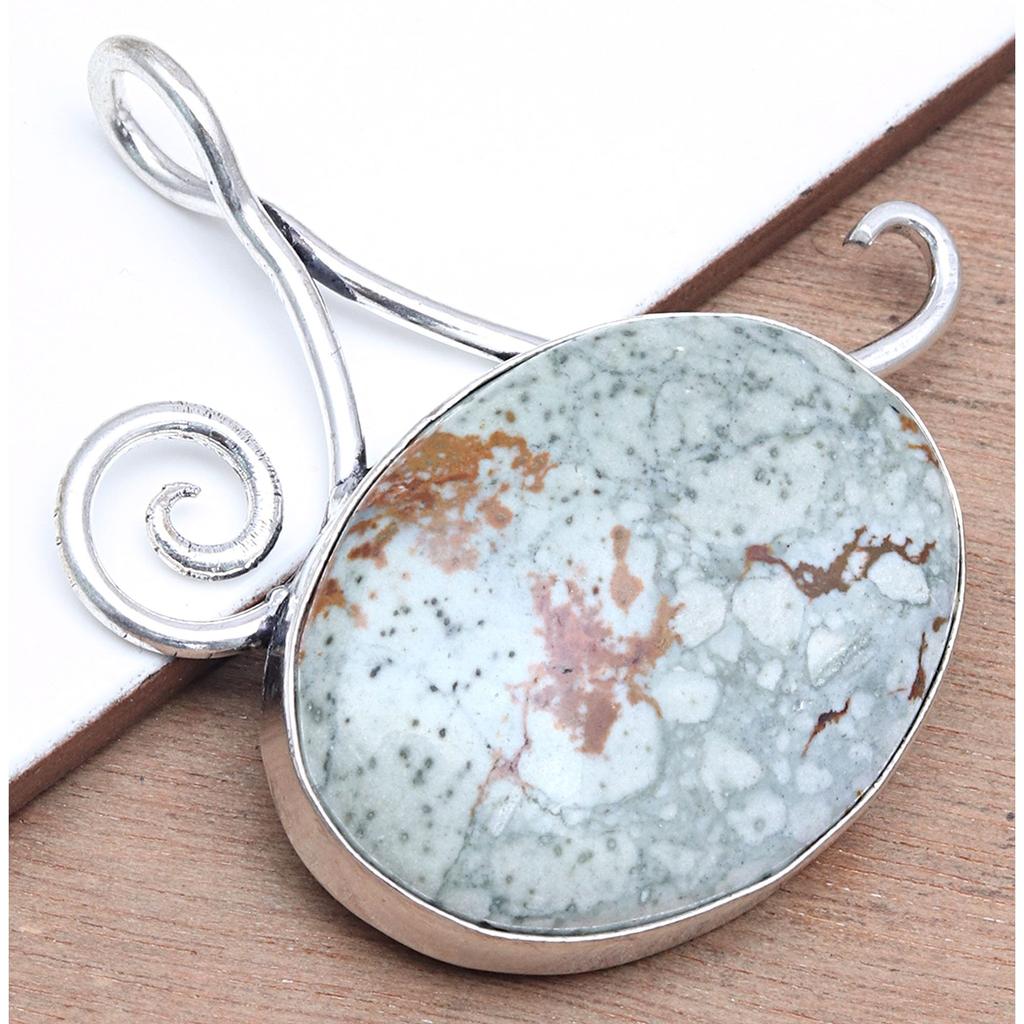 Американская яшма Драгоценный камень Ручной работы Женский Унисекс Серебряный Ювелирный Кулон 2