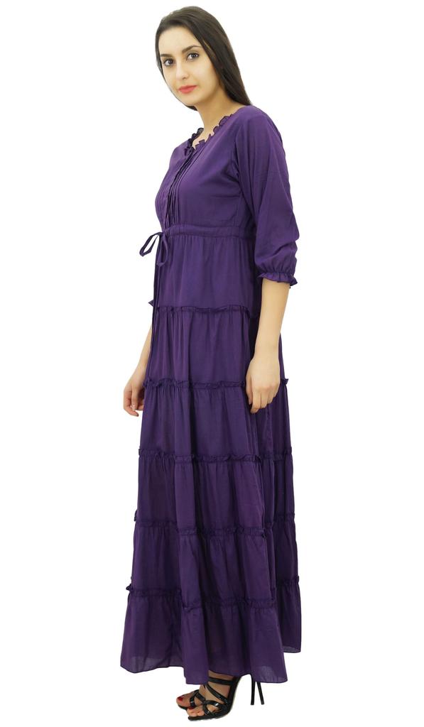 Bimba Женское летнее хлопковое платье макси с рукавом 3/4 и кулиской на талии