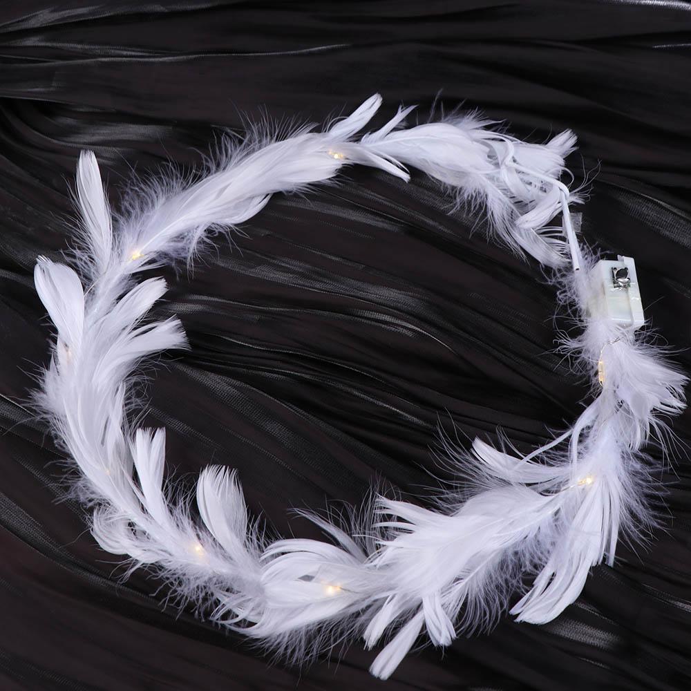 Glow White Feather Luminous Garland New Year Women Hairband Elegant LED Feather Headband  Party