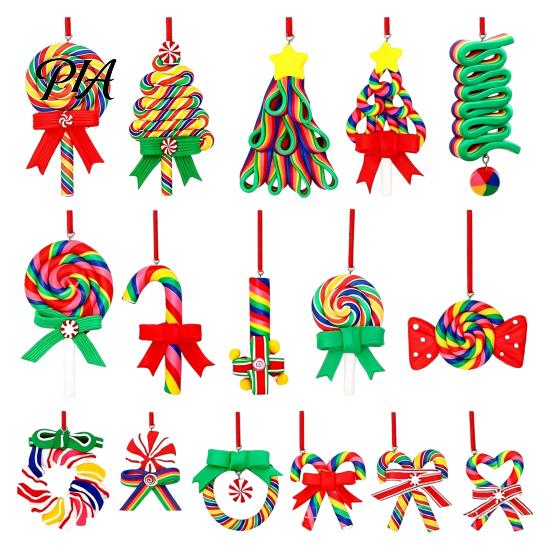 Christmas Tree Decorations 16 Pcs Lollipop Ornaments, Red Green Striped Peppermint Swirl Candy Cane Party Favors Hanging Decoration, Colorful