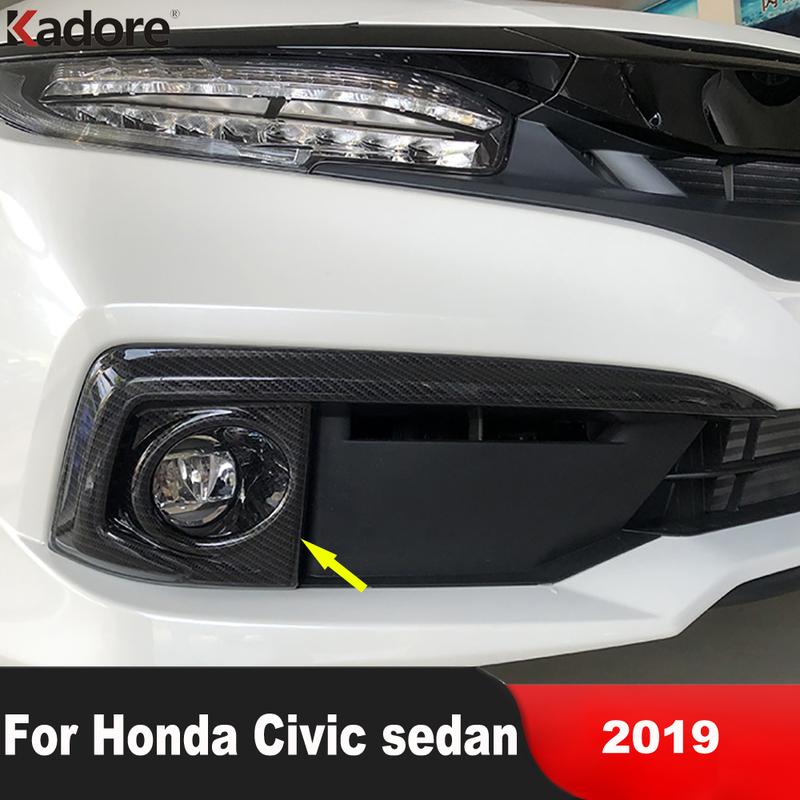 Front Fog Light Lamp Cover Trim For Honda Civic Sedan Carbon Fiber Car Accessories Head Foglight Foglamp Bezel Trims