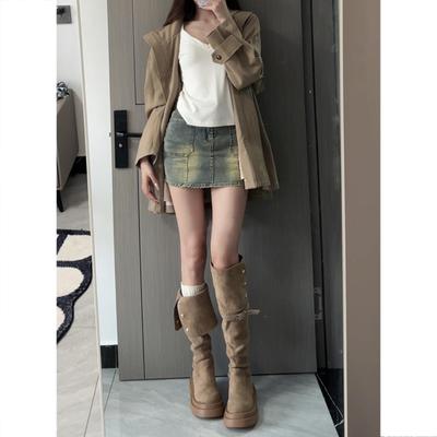 [Один сапог и два ношения] Толстоподошвенные длинные сапоги-ботфорты на скрытой платформе для женской осени и зимы, новые тонкие сапоги-чулки выше колена