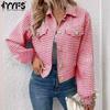 Women's Fashion Casual Houndstooth Print Autumn Winter Long Sleeve POLO Neck Jackets & Coats