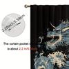 2pcs Dragon Design Blackout Curtains  Polyester Retro Japanese-Inspired Dragon & Wave Art, Grommet Top for Easy Hanging