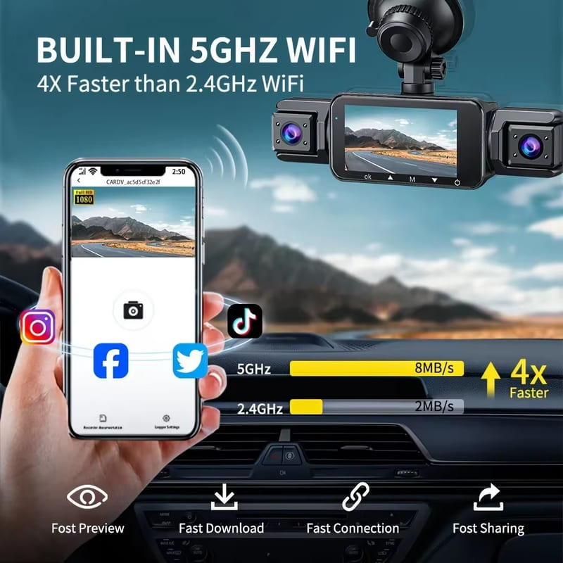 Новая автомобильная видеорегистраторная камера с 4 каналами и WiFi 1080P Передняя Левая Правая Задняя Ночная Видимость Циклическая Запись Черный Ящик Автомобильные Аксессуары