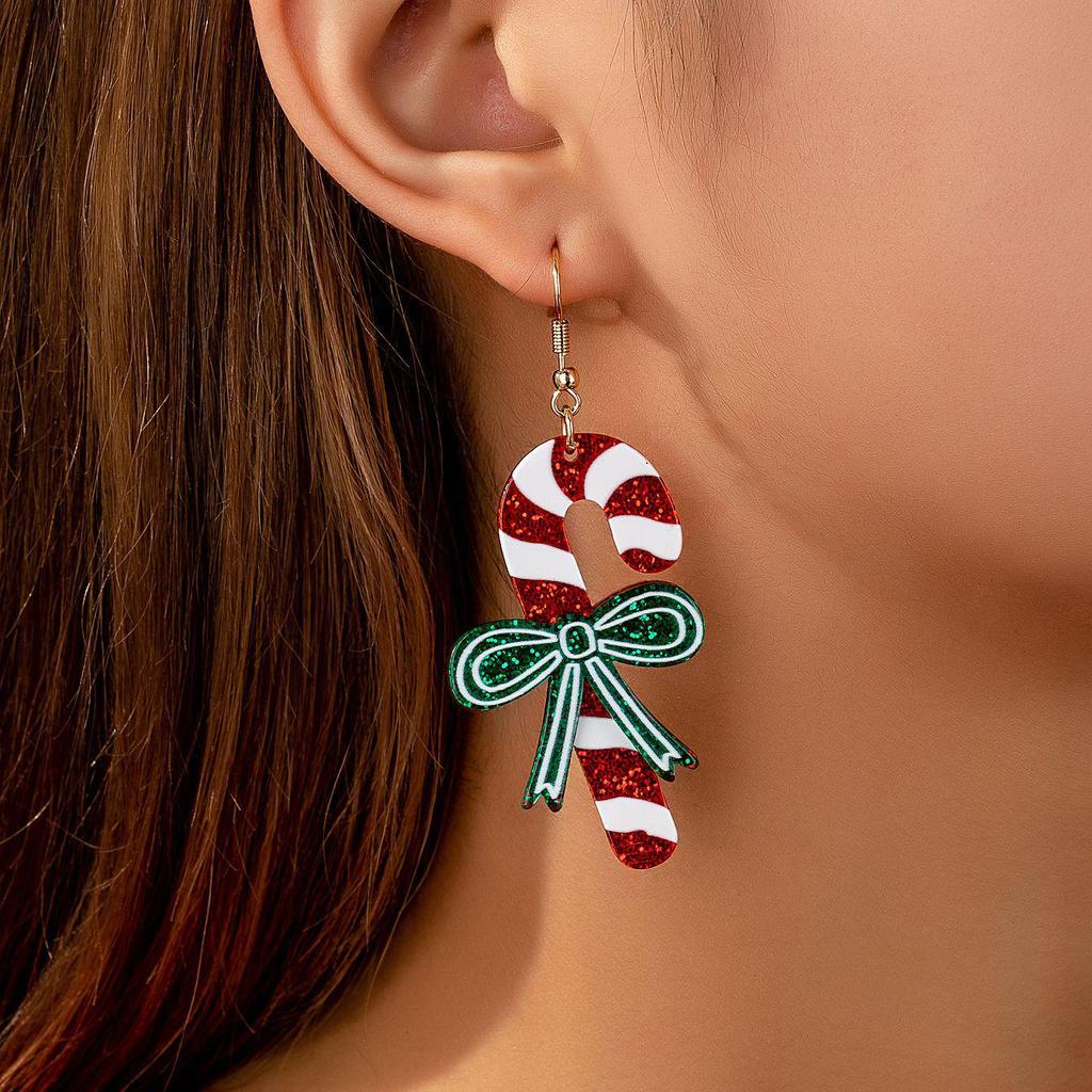 Fashionable Christmas Candy Cane Bow Earrings - Creative, Versatile Holiday Jewelry Gift