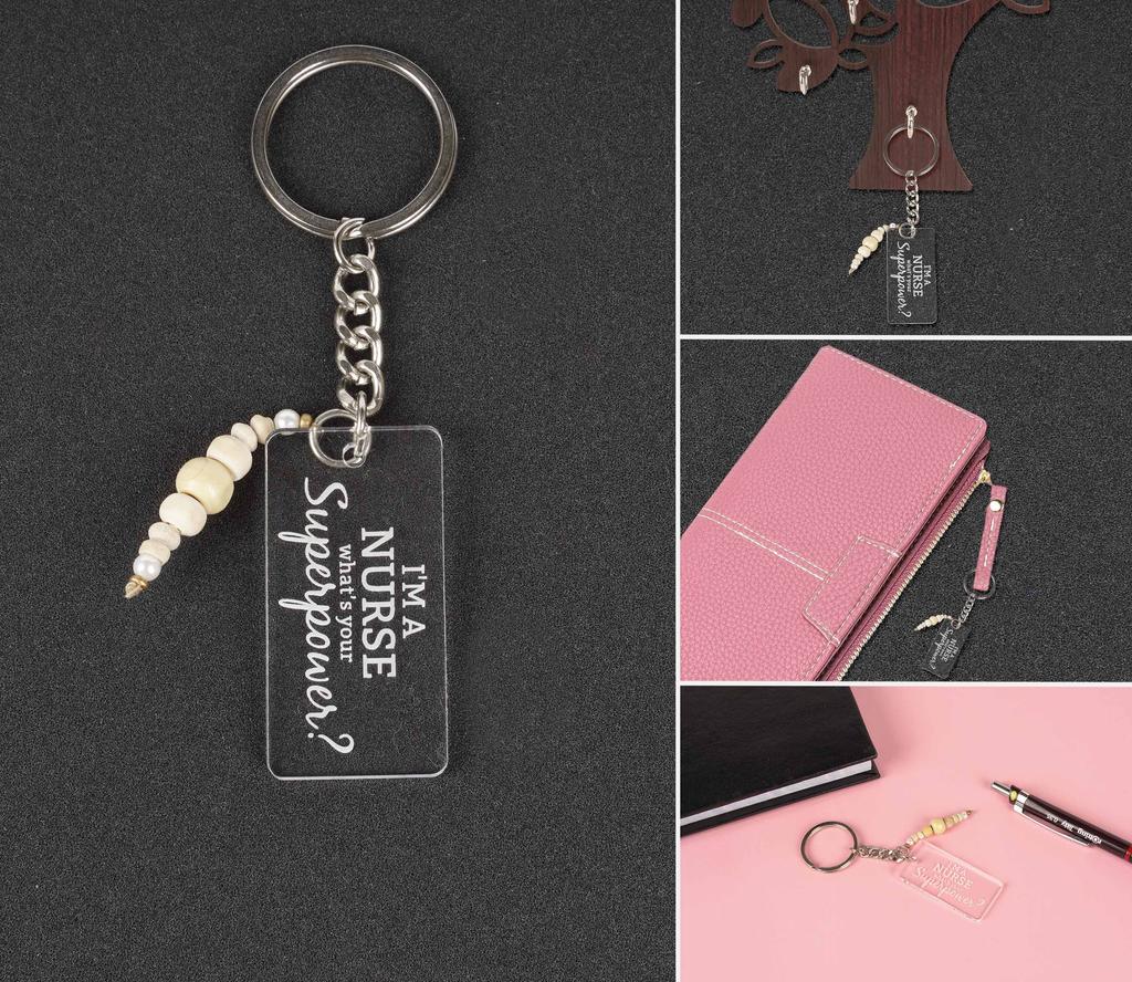 Inkdotpot Забавный брелок, IMA Медсестра Какая у тебя суперспособность Акриловый гравированный брелок - Забавный взрослый юмор новинка