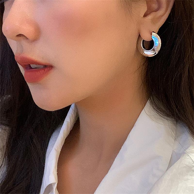 Элегантные геометрические глянцевые серьги-кольца из серебра 925 пробы для женщин и девочек, роскошные новые модные модные ювелирные изделия, подарок для вечеринки