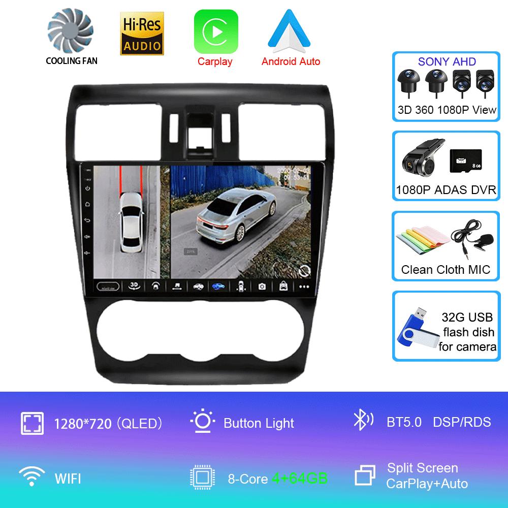 Android 14 Video Player Car Stereo Radio For Subaru Forester 4 SJ XV 2012-2015 4G Multimedia Navigation GPS Carplay 360 Camera