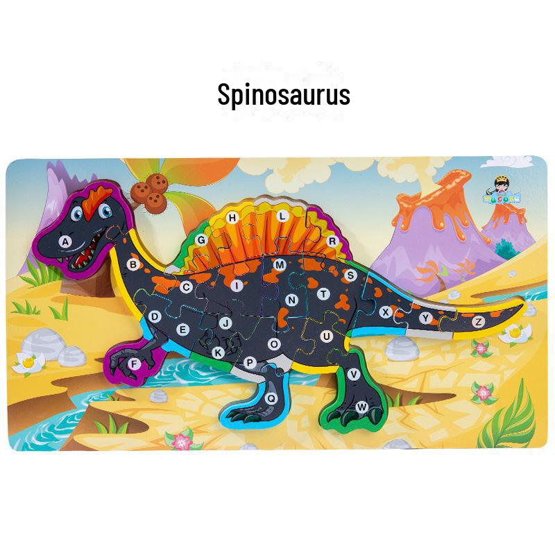 Children's 3D Wooden Dinosaur Puzzle: Number & Letter Educational Toy for Ages 3-6
