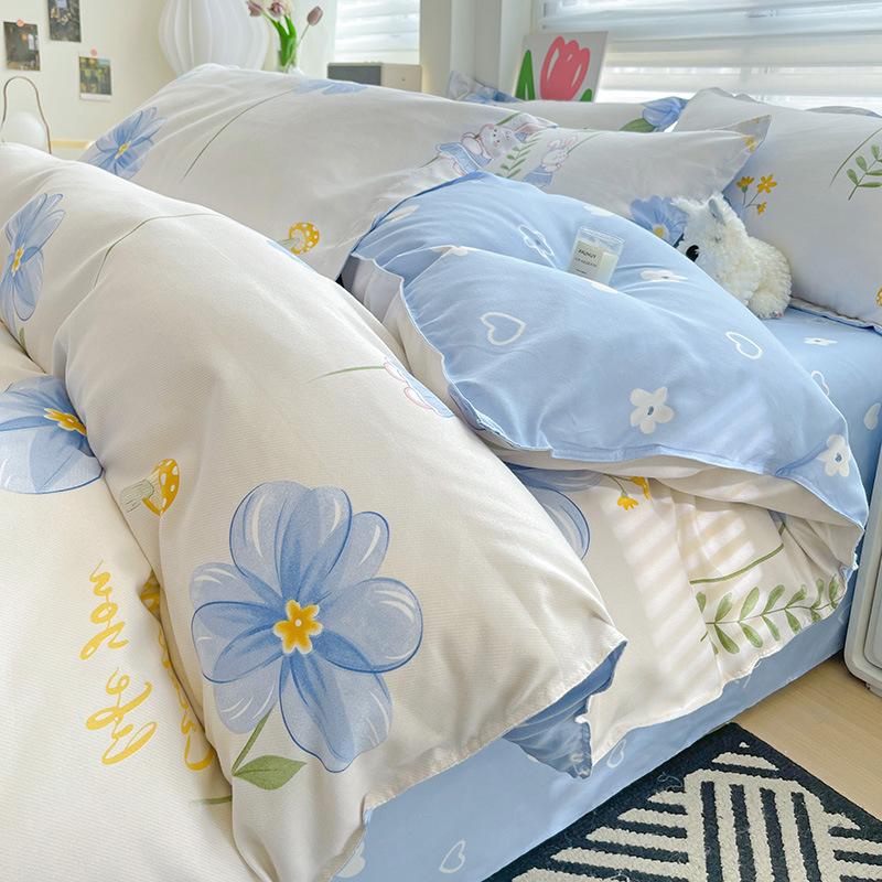 Thickened Skin-friendly Cotton Sheets Four-piece Quilt Cover Twill Sheets Cartoon Dormitory Three-piece Set