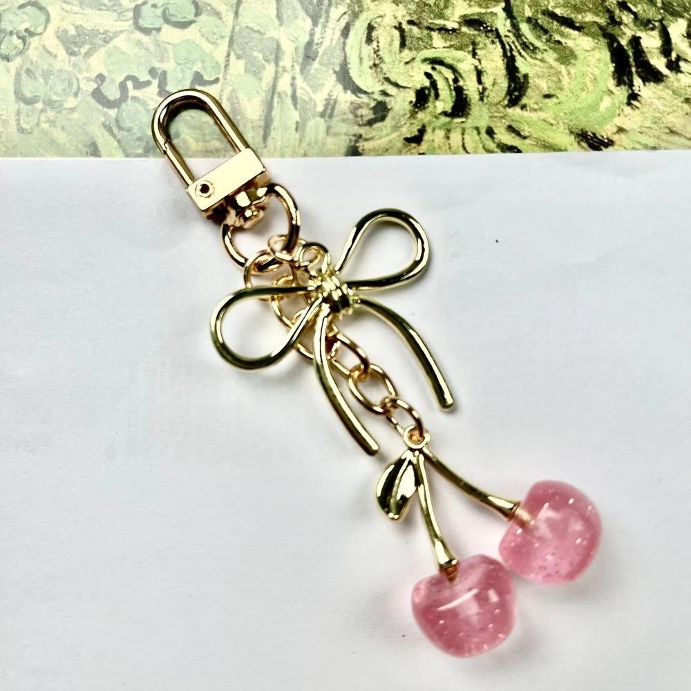 Resin Cherry Keychain Pearl Bow Cherry Bag Pendant Jewelry Gifts Cherry Keyring Backpack Accessory