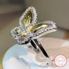 Кольцо из стерлингового серебра с двухцветной бабочкой и белым цирконием, золотой бант для дам, вечеринки, ювелирного подарка