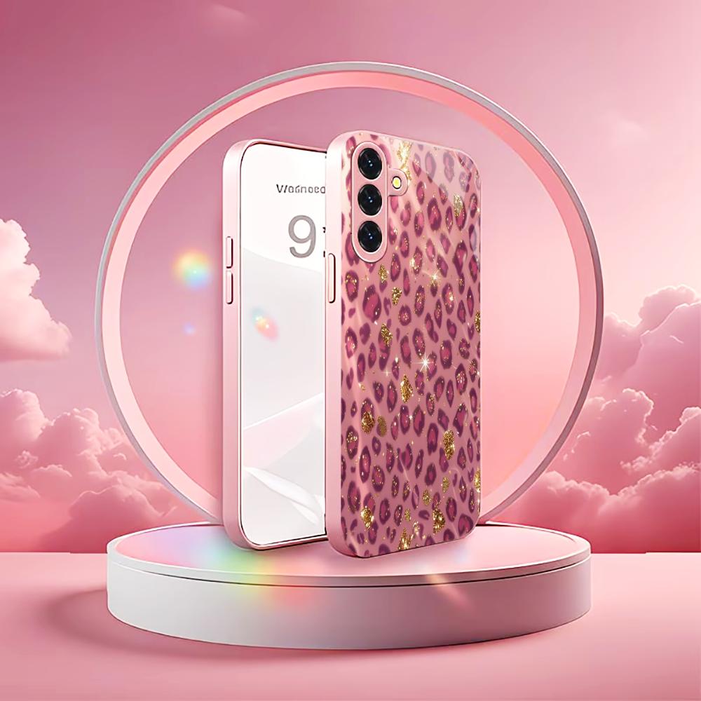 Розовый леопардовый принт Чехол для телефона для Samsung Galaxy S26 S25 S24 S23 S22 FE Ultra Plus Встроенное стекло ощущение голой панели Женский стиль