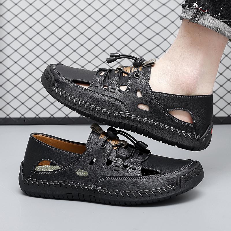 38-48 Летние мужские кожаные пляжные сандалии Pure Handmade мужские сандалии с закрытым носком для мужчин