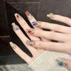 10Pcs Champagne Gold Cat-Eye Rhinestone Pearl Press On Nails Manicure Kit With Luxury Decor