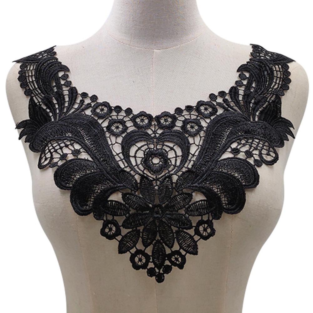 Black White Gold Floral Embroidered Patches Hollow Out DIY Clothing Applique Lace Fabrics Applique Breast Flower