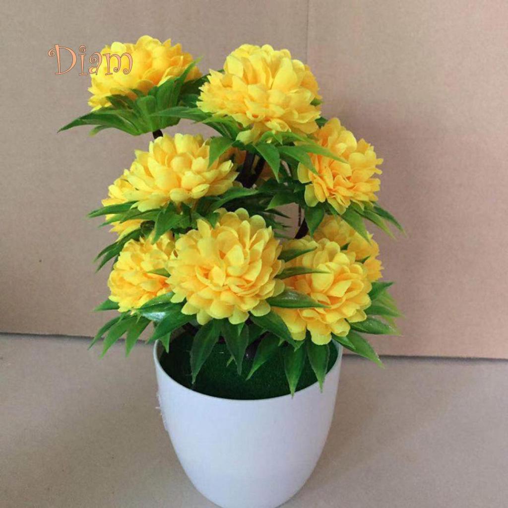 Яркое искусственное растение бонсай из хризантемы в белом горшке для домашнего декора
