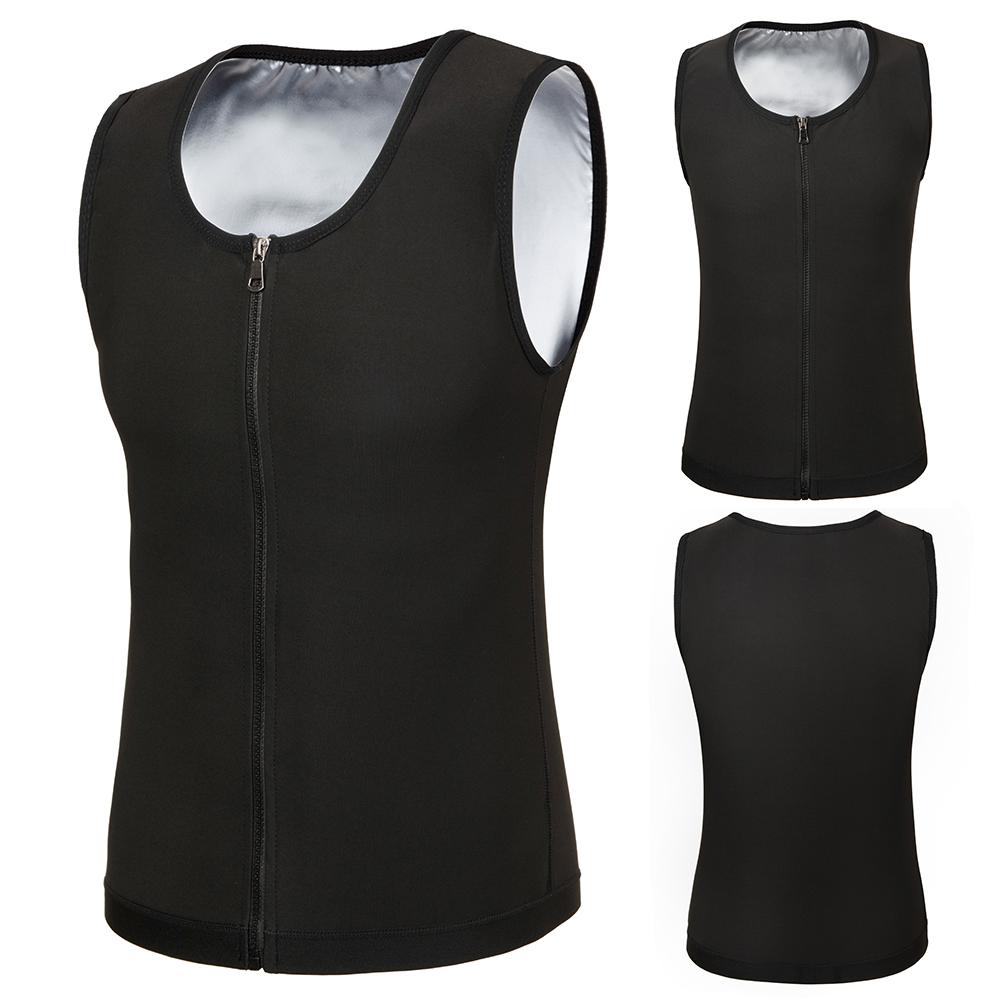 Мужской костюм для сауны, удерживающий тепло, молния, спортивный жилет для тренировок в тренажерном зале, бодибилдинг, майки для тренировок, рубашка с термо-тренером для талии, формирователь тела для похудения