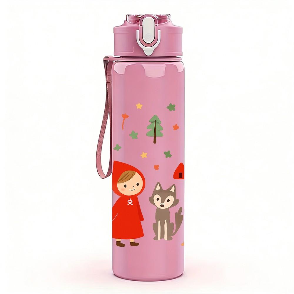 1PC Little Red Riding Hood Scene 750ml Color Plastic Sports Water Bottle Leakproof Flip Straw Lid For Sports Office Home Use