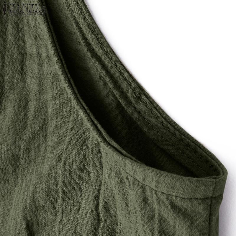 ZANZEA Women Casual Loose Twin Side Pockets Tank Jumpsuit Overalls Bib Pants