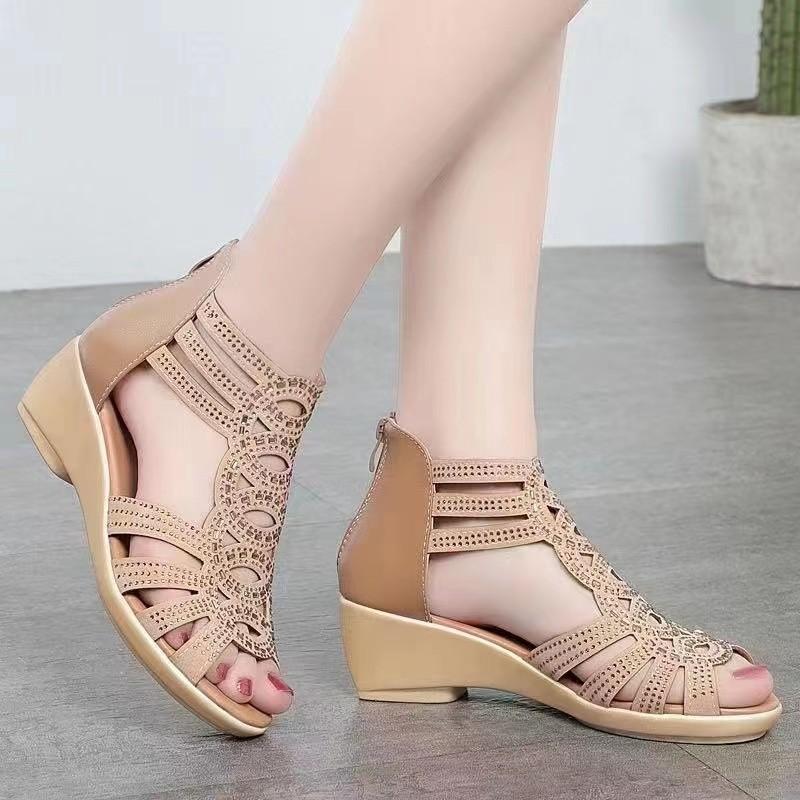 Fashion 2024 Women's Sandals Wedges Summer Hollow Out Roman Sandals Ladies Elegant Low Heel Sandals For Women Fashion Mujer Footwear