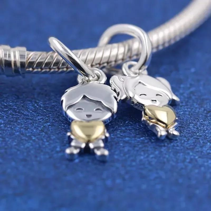 925 Silver New Couple Series Love Boy&Girl Dangle Charms Heart Beads Fit Bracelet for Women Diy Fine Jewelry Gift