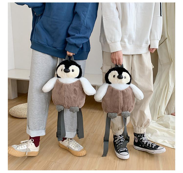 Cute Cartoon Penguin Plush Backpack Ins Style Girl's Bag Brown Soft